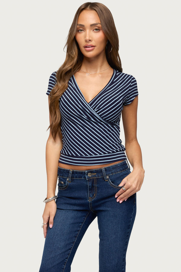 Naame Striped Wrap Top view 1