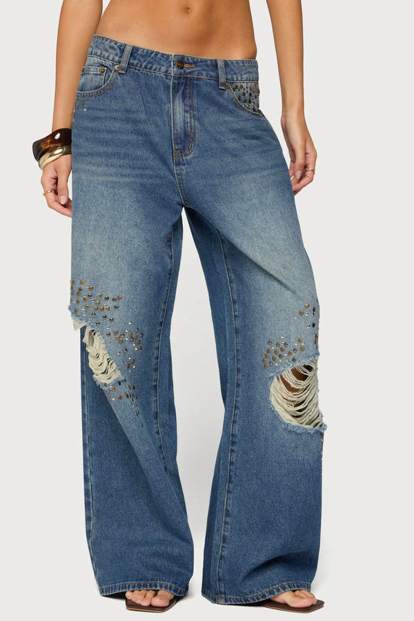 Eunia Studded Low Rise Baggy Jeans view 2