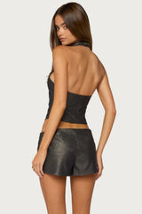 Harle Napoleon Faux Leather Halter Top