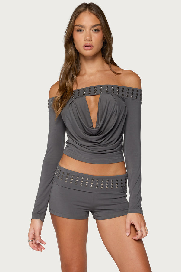 Amy Studded Off Shoulder Cowl Neck Top view 1