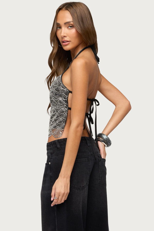 Naira Beaded Scalloped Halter Top view 2