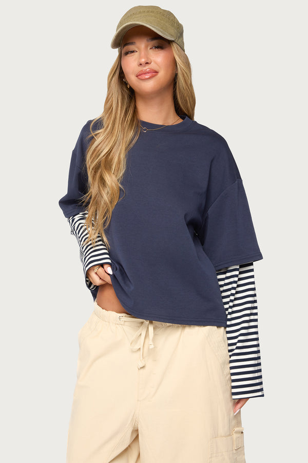 Nacie Layered Stripey Long Sleeve T Shirt view 1