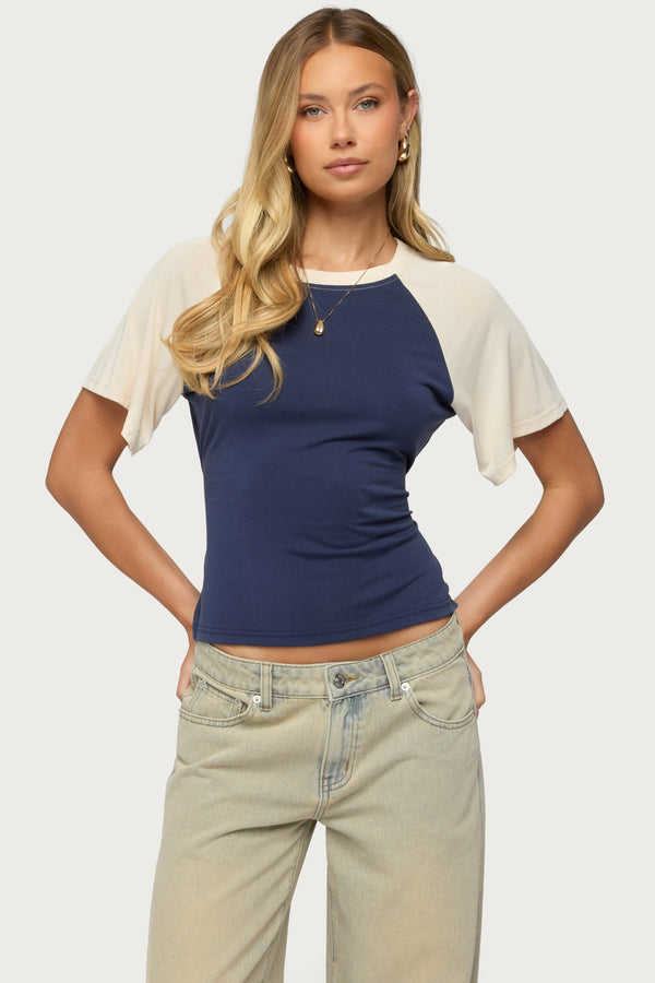Fraise Contrast Back Tie Raglan Top view 1