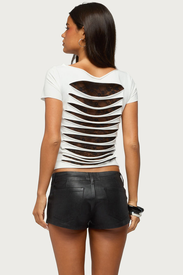Rea Shredded Cutout Lacey Top view 1