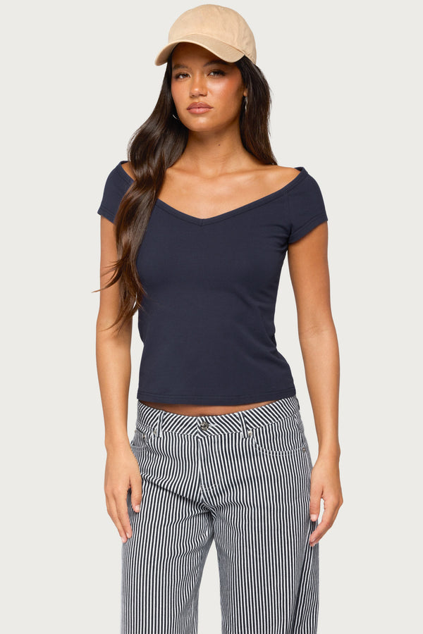 Calie Off Shoulder V Neck Top view 1