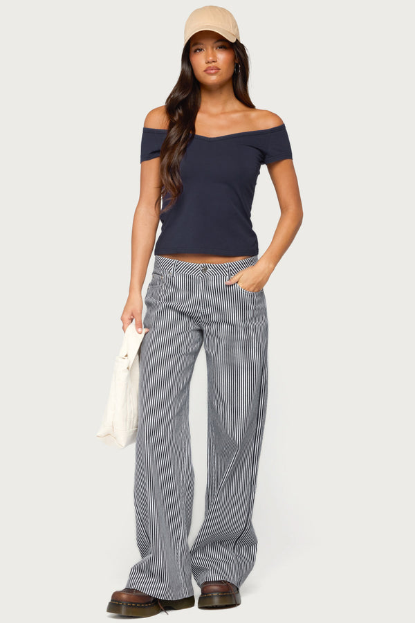 Daja Striped Low Rise Baggy Jeans view 1