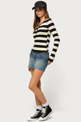 Dea Striped Long Sleeve Henley T Shirt