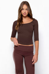 Desi Scoop Neck Three-Quarter Sleeve Top