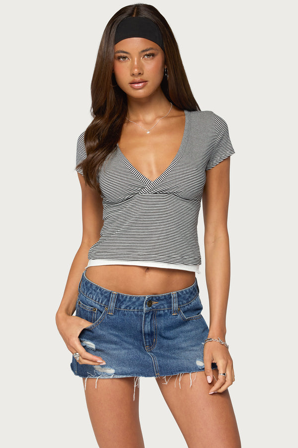 Yannah Striped Layered V Neck Top view 1