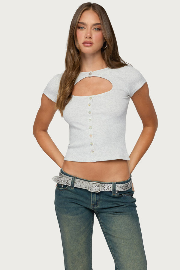 Tyla Button Up Keyhole Cutout Top view 1