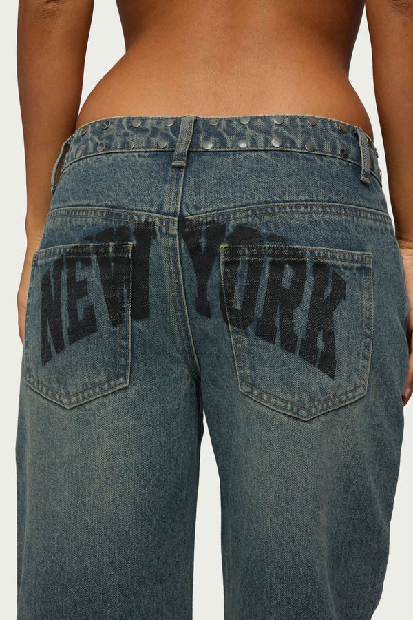 NYC Studded Low Rise Baggy Jeans view 2