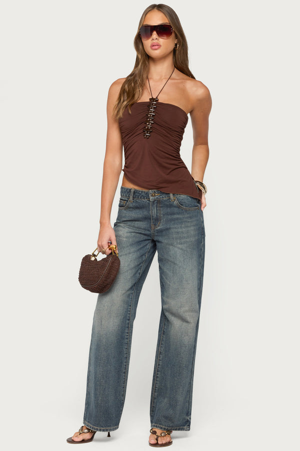 Calia Beaded Asymmetric Halter Top view 2