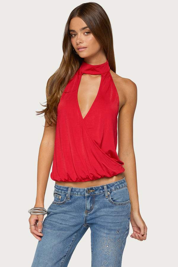 Lizah High Neck Cutout Wrap Top view 1