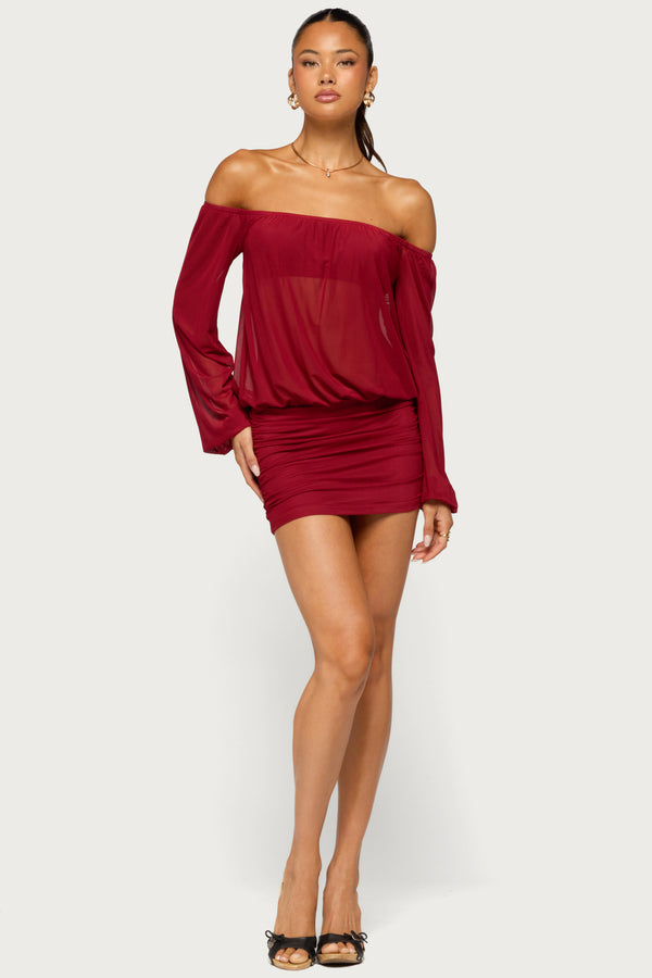 Jorie Sheer Mesh Off Shoulder Bubble Dress view 2