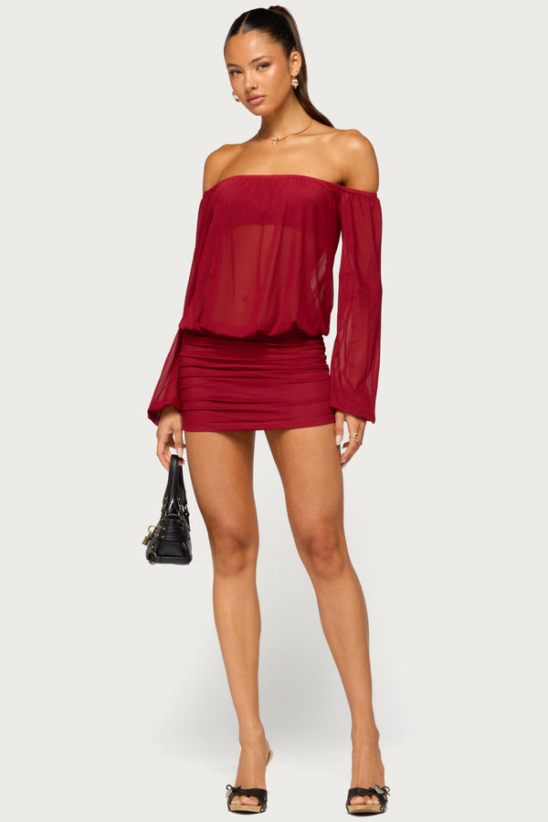 Jorie Sheer Mesh Off Shoulder Bubble Dress view 1