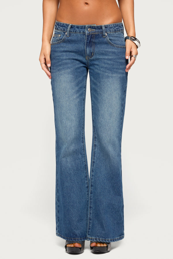 Raiva Rhinestone Low Rise Flared Jeans view 2