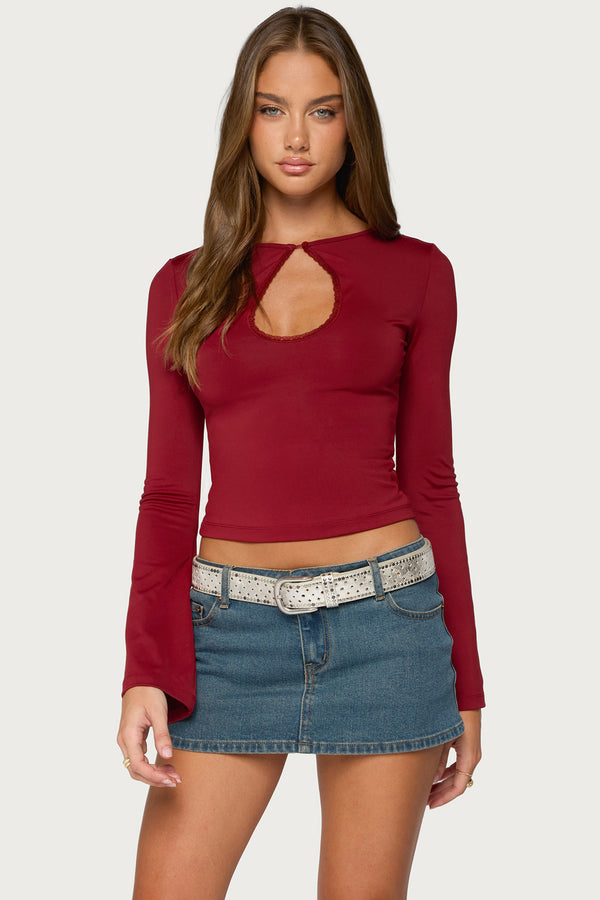 Dena Keyhole Flared Long Sleeve Top view 1