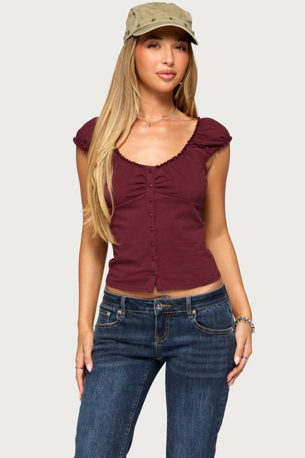Mazzy Ruched Button Up Top view 1