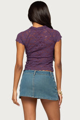 Cleoh Keyhole Sheer Lace Top