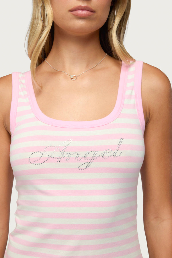 Angel Glow Rhinestone Striped Tank Top view 2