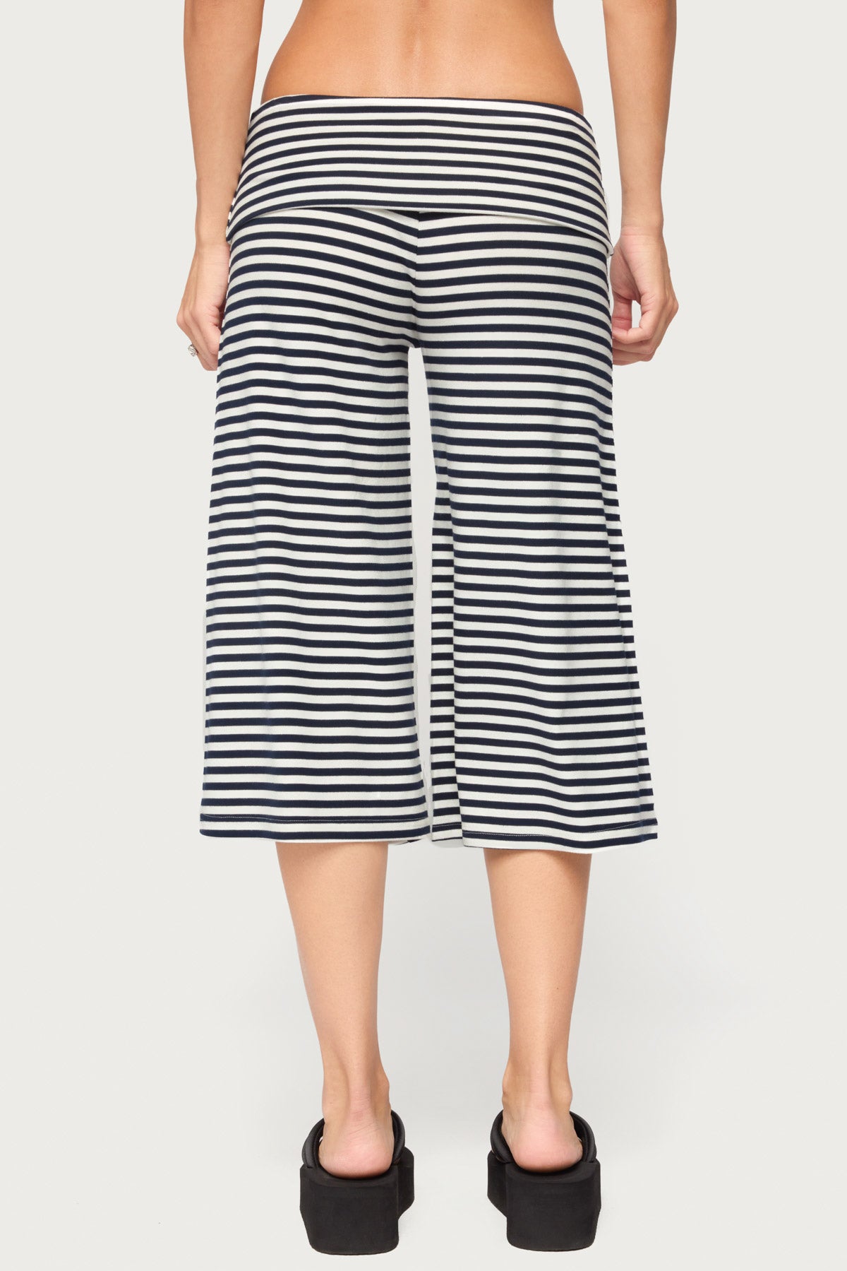 Kelia Striped Foldover Capri Pants