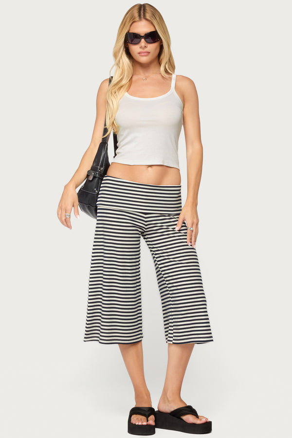 Kelia Striped Foldover Capri Pants view 1
