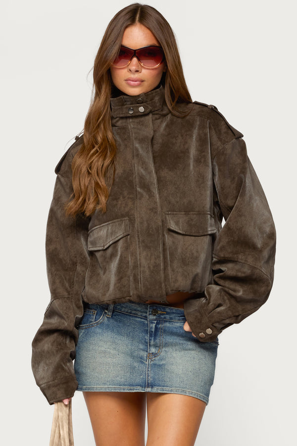 Chaya High Neck Faux Suede Jacket view 2