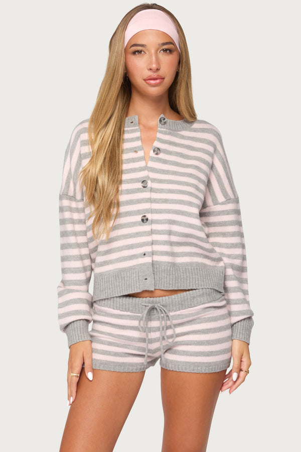 Abra Striped Knit Button Up Cardigan view 1