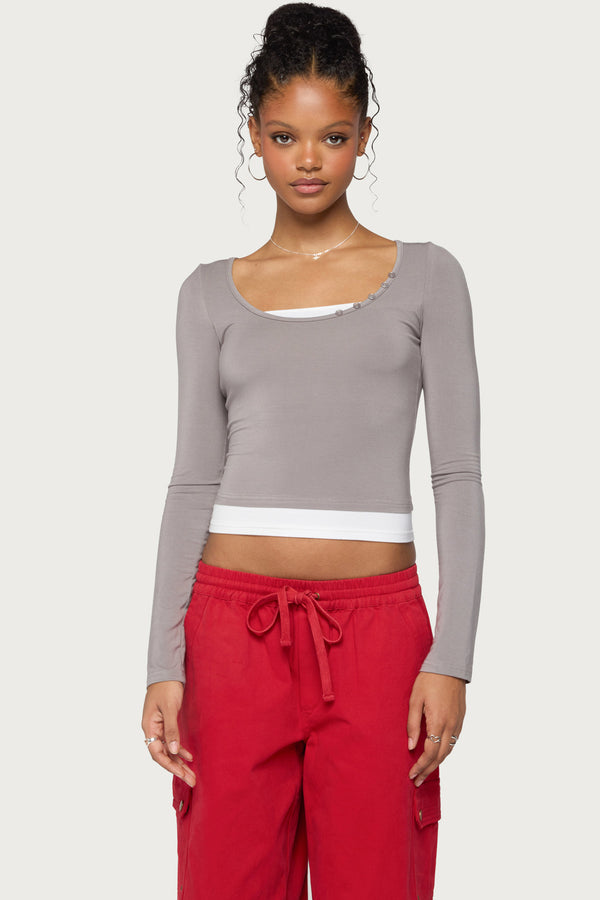 Maira Long Sleeve Constrast Layered Top view 1