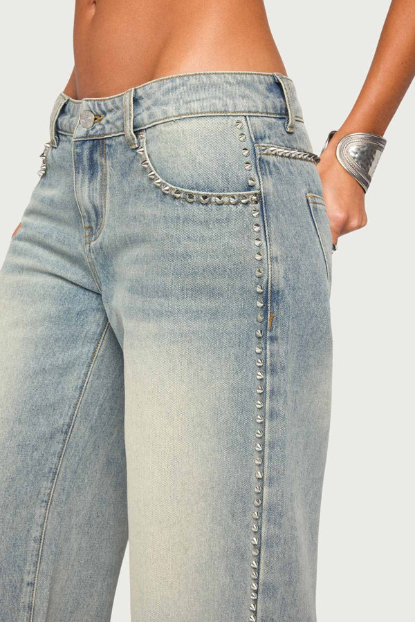 Teala Studded Low Rise Baggy Jeans view 2
