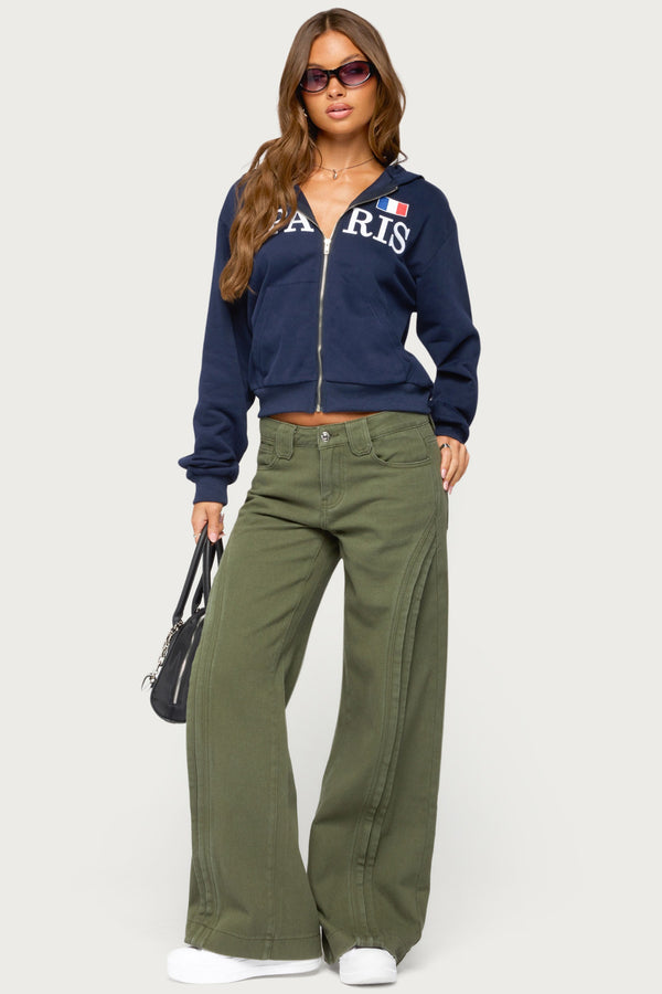 Pascale Stitched Low Rise Wide Leg Jeans view 1