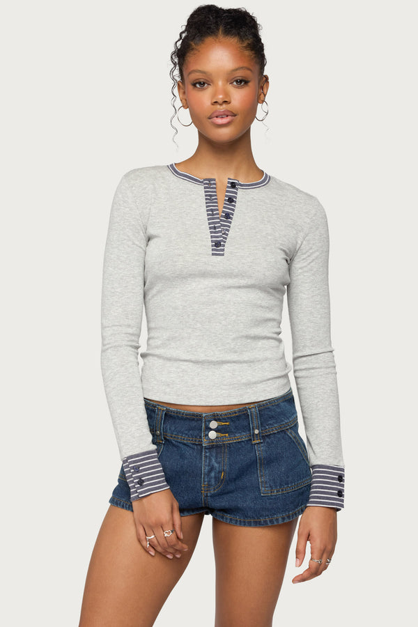 Nakia Contrast Stripey Henley Top view 1