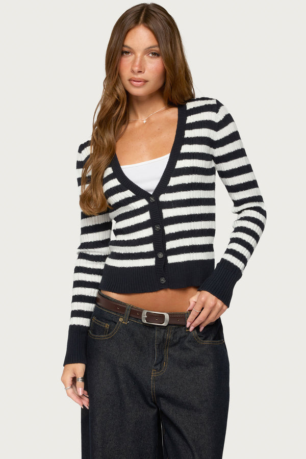 Ranel Striped Cable Knit Cardigan view 1