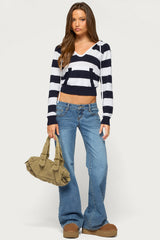 Taylin Hooded Striped Knit Top
