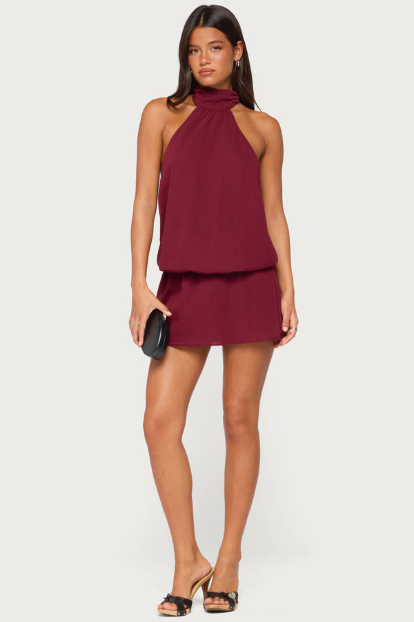Laira Chiffon High Neck Mini Dress view 1