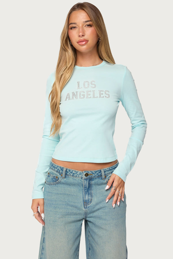 LA Cutie Rhinestone Long Sleeve Top view 2