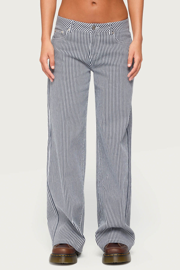 Daja Striped Low Rise Baggy Jeans view 2