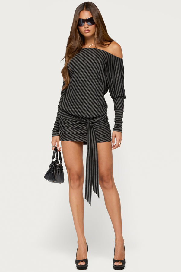 Maely Off Shoulder Striped Mini Dress view 1