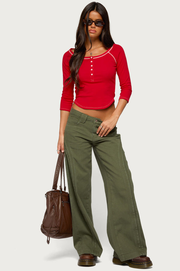 Jaeva Three-Quarter Sleeve Henley Top view 2
