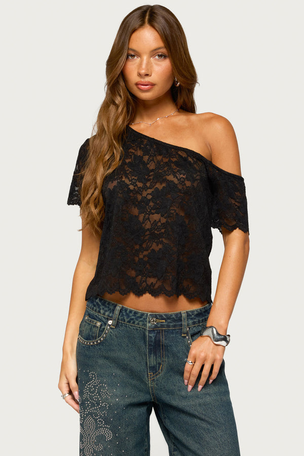 Elenora Off Shoulder Sheer Lace Top view 1