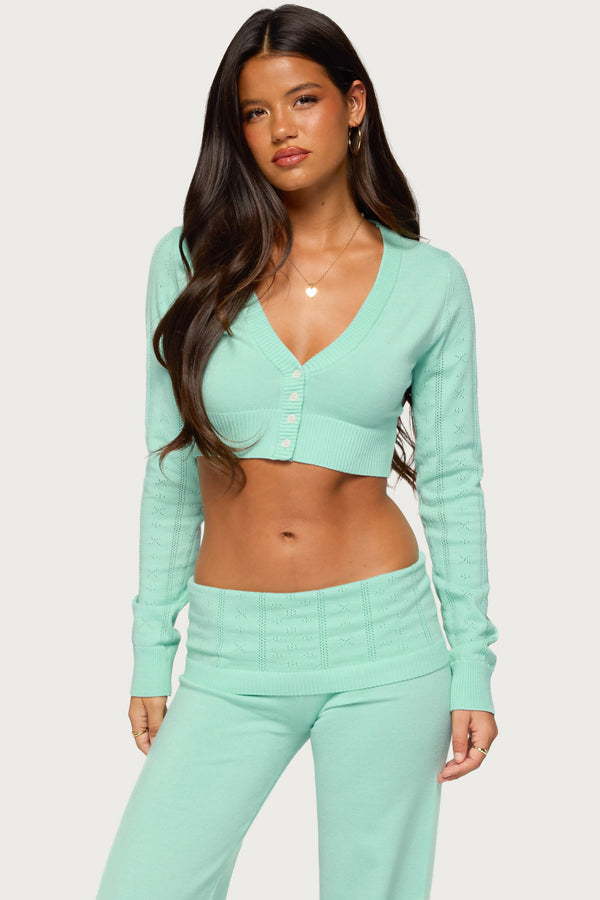 Wanel Cropped Pointelle Cardigan view 2