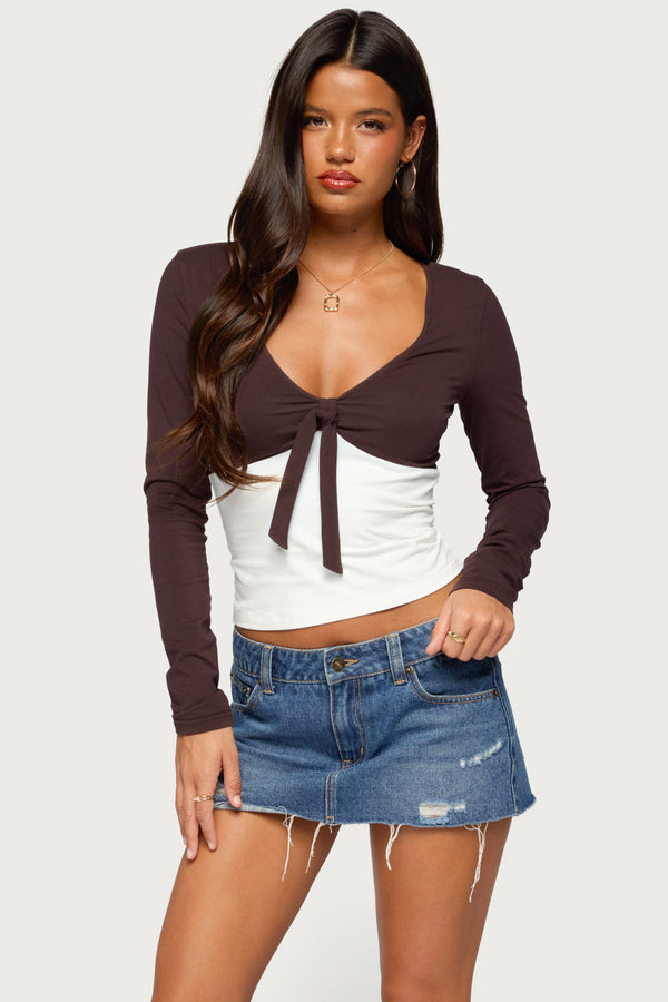 Ebia Contrast Long Sleeve Tie Top view 1