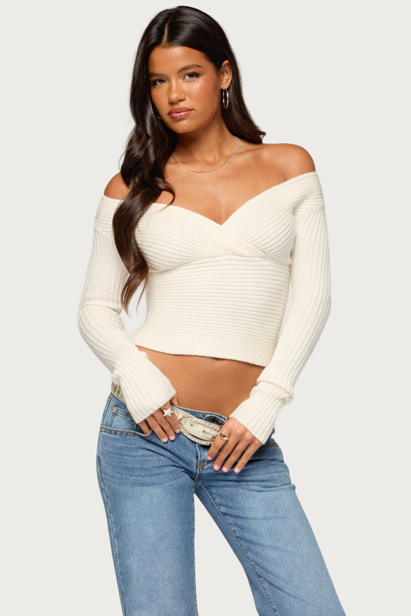 Bealey Off Shoulder Ribbed Wrap Sweater view 1