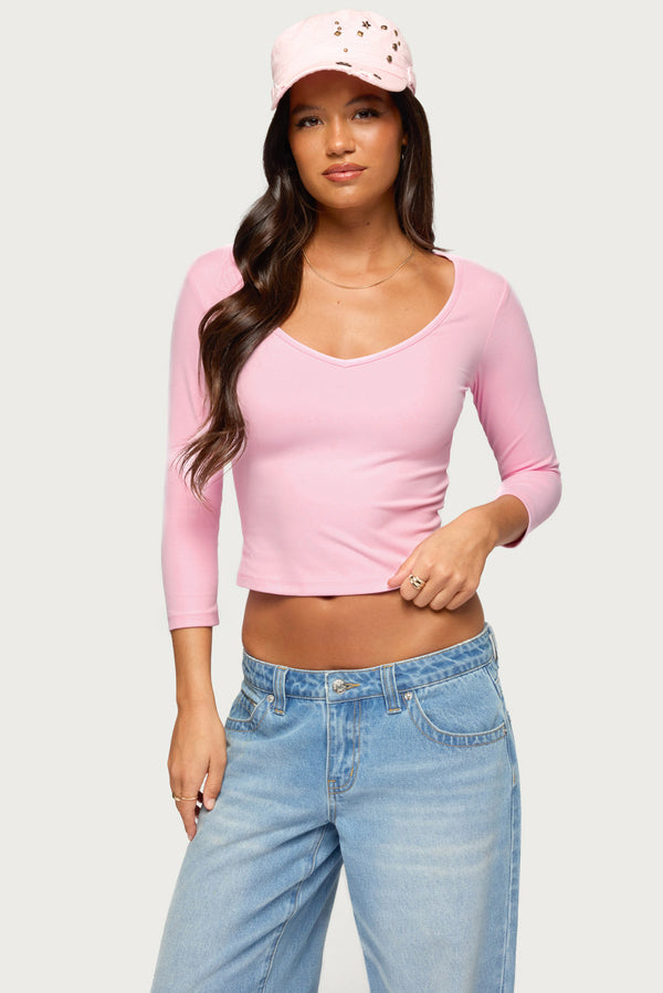 Lakia V Neck Three-Quarter Sleeve Top view 1