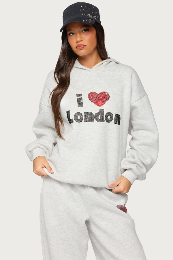 London Obsessed Rhinestone Hoodie view 1