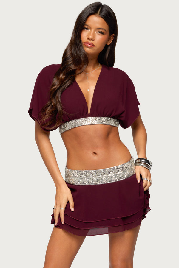 Feila Cropped Beaded Chiffon Top view 2
