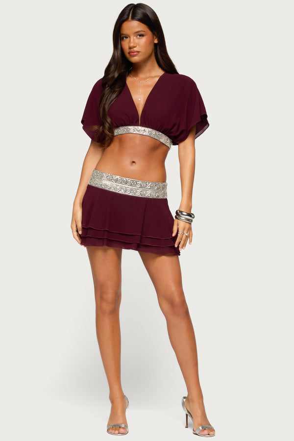 Feila Beaded Chiffon Mini Skirt view 1