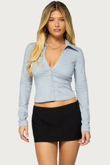 Taeva Collared V Neck Top