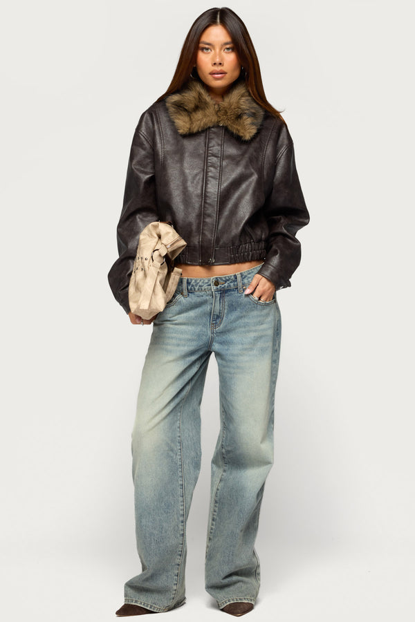 Aloura Faux Leather Bomber Jacket view 2