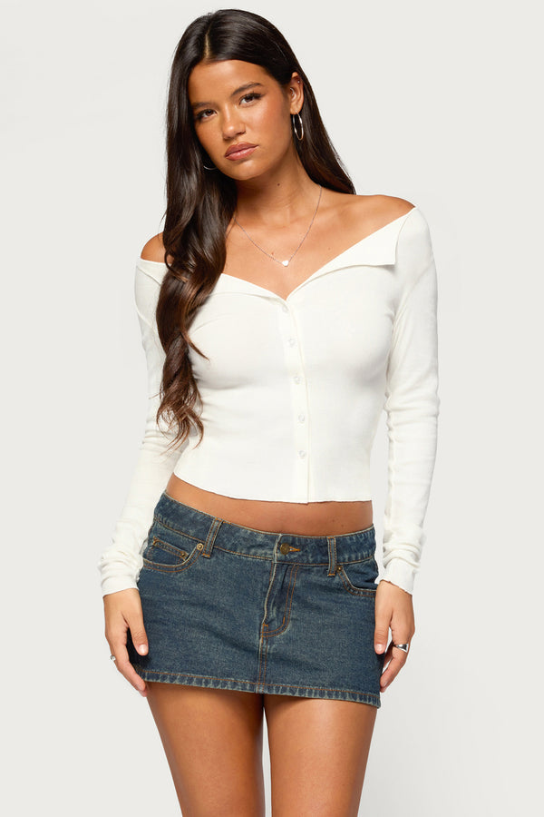Leely Long Sleeve Button Up Ribbed Top view 1